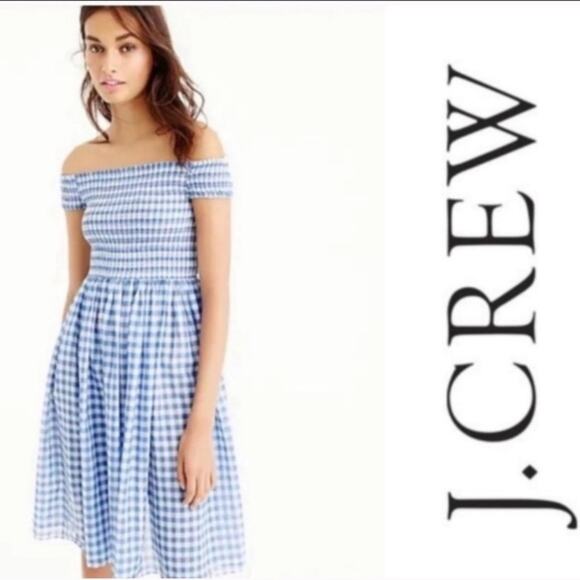 J. Crew gingham off the shoulder dress - Picture 1 of 9